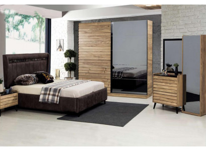 Schlafzimmer Möbel Designer Polsterbett 2x Nachttische Kleiderschrank