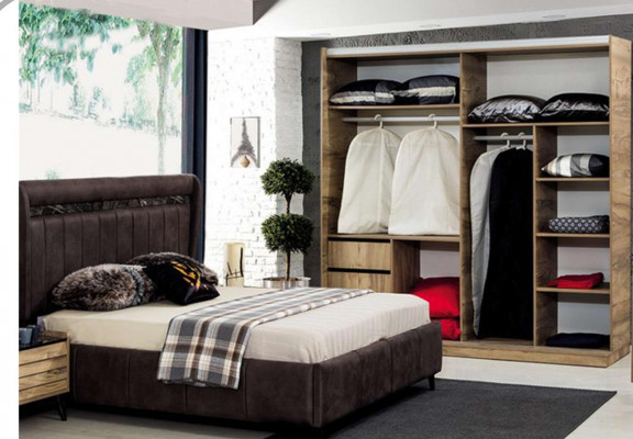 Schlafzimmer Möbel Designer Polsterbett 2x Nachttische Kleiderschrank