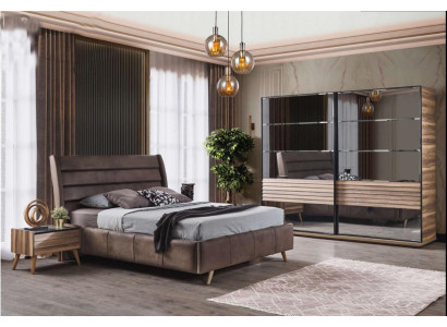 Moderne Schlafzimmer Möbel Polster Doppelbett Holz Nachttische Schrank