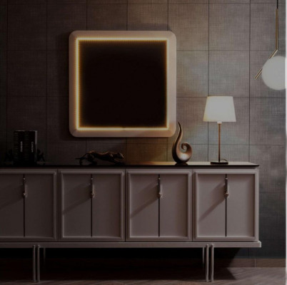 Modernes Esszimmer Set Brauner Sideboard Quadratischer Spiegel 2tlg Set
