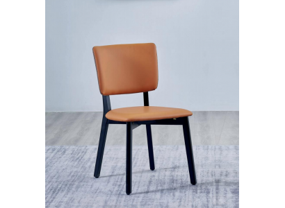 Orange-Schwarzer Einsitzer Luxuriöser Esszimmerstuhl Polster Holz Möbel