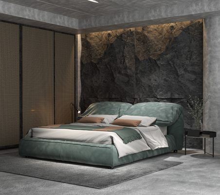 Grünes Schlafzimmer Bett Designer Doppelbett Luxus Material Holzgestell