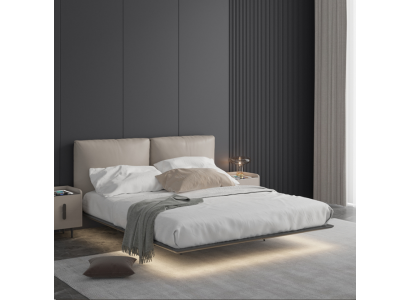 Hellgraues Schlafzimmer Wandbett LED-Bett Designer Holz Doppelbetten