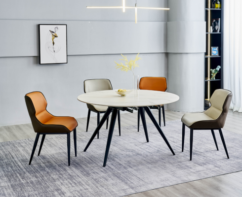 Beiger Runder Esstisch Rundtisch 4x Polsterstühle Designer Esszimmer