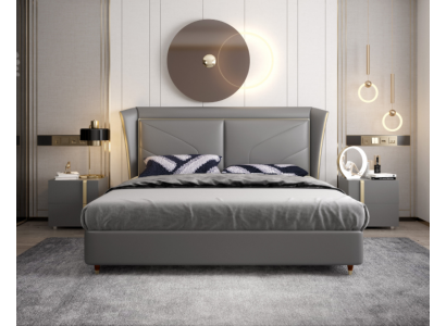 Graues Schlafzimmer Doppelbett Designer Betten Holzgestell Lederbetten