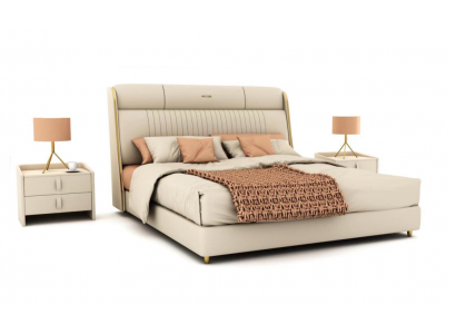 Beiges Textilbett Stilvolle Schlafzimmer Möbel Designer Doppelbetten