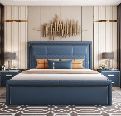 Großes Blaues Schlafzimmer Bett Designer Doppelbetten Kunstlederbetten