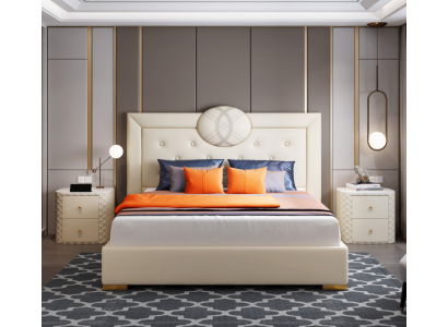 Großes Weißes Schlafzimmer Doppelbett Designer Holzgestell Modernes Bett