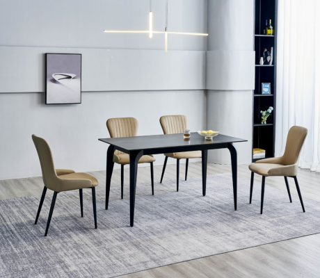 Esszimmer Möbel Designer Schwarzer Tisch Edelstahl Luxus Polsterstühle