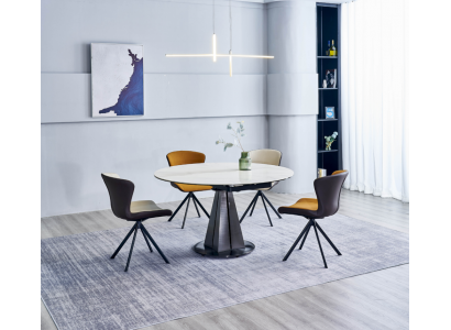 Moderne Essgruppe Designer Rundtisch Stilvolle 4x Kunstleder Stühle 5tlg