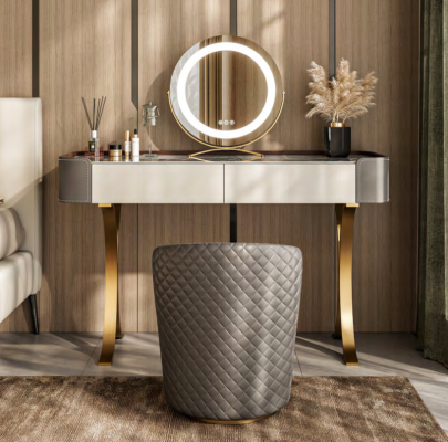 Beiger Schminktisch Designer Frisiertische Luxus Schubladen Holz Möbel