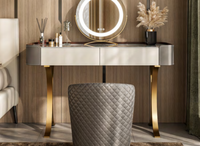 Beiger Schminktisch Designer Frisiertische Luxus Schubladen Holz Möbel