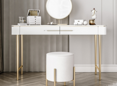Weißer Schminktisch Designer Kosmetiktisch 2x Schubladen Frisierkommode