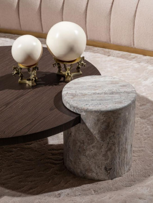 Wohnzimmer Garnitur Sofa Sessel Braun Stoff Couchtische Set 5tlg RTV