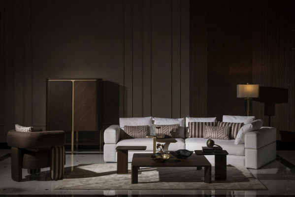 Wohnzimmer Garnitur Ecksofa Stoffsofa Sessel Couchtisch Set 6tlg Braun