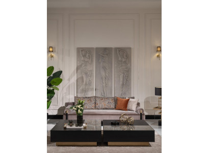 Komplett Wohnzimmer Dreisitzer Couchtische Grau 3tlg Stoffsofa Couch