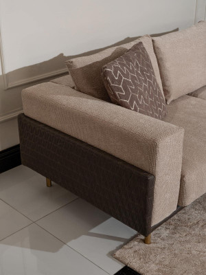 Komplette Wohnzimmer Sofa Couchtische 6tlg Stoffsofa Beige Holz Modern