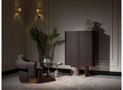 Wohnzimmer Komplette Sesssel Beistelltische 4tlg Stoff Braun Holz Bar