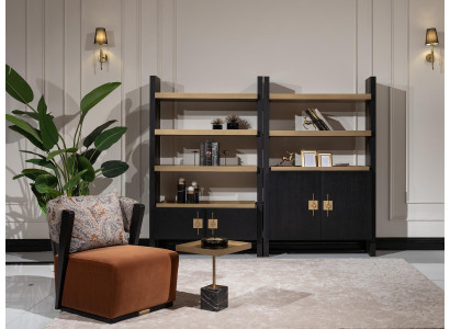 Relaxsessel Garnitur Sessel Stoff Beistelltisch Regale Set 5tlg Orange