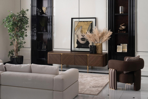 Garnitur Ecksofa Sessel Stoffsofa RTV Lowboard Beige Modern 3tlg Set