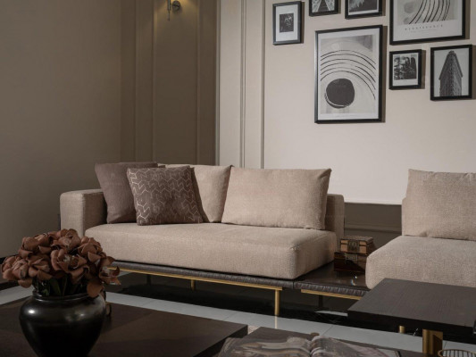 Viersitzer Sofa 4 Sitzer Polstersofa Stoffsofa Beige Moderne Tisch Neu