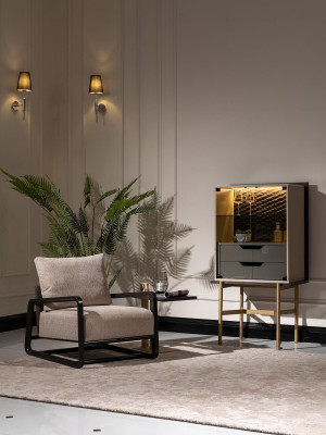 Gruppe Wohnzimmer Set 3tlg Sessel Beistelltisch Schrank Grau Relax