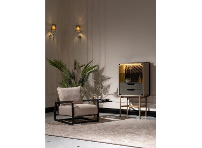 Gruppe Wohnzimmer Set 3tlg Sessel Beistelltisch Schrank Grau Relax