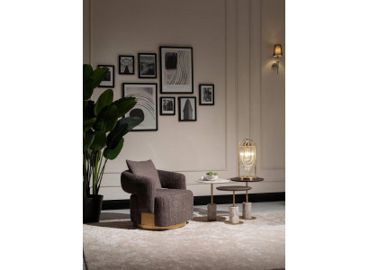 Komplette Wohnzimmer Sessel Beistelltische 4tlg Stoff Grau Holz Modern