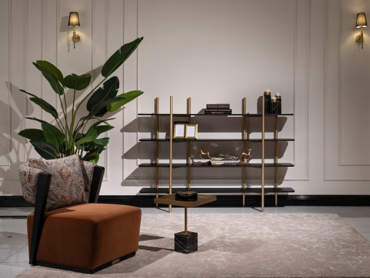 Garnitur Sessel Stoff Beistelltische Regale Set 4tlg Wohnzimmer Orange