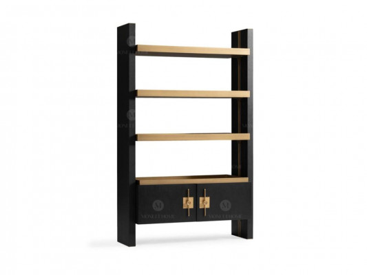 Design Schrank mit Regale Schranke Holz Schwarz Gold Holzschrank
