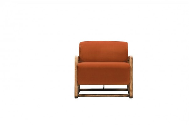 Sessel Einsitzer Sitzer Orange Holz Wohnzimmer Relaxsessel Design