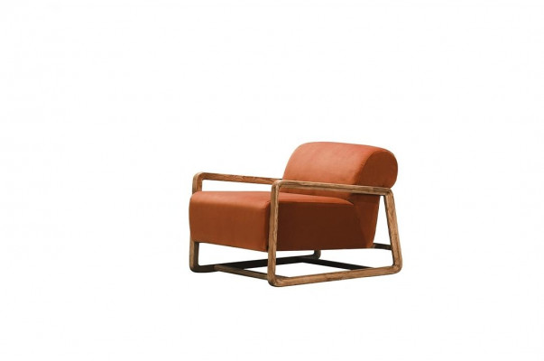 Sessel Einsitzer Sitzer Orange Holz Wohnzimmer Relaxsessel Design