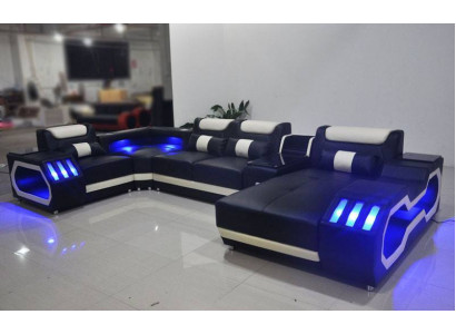 Leder Wohnlandschaft Eckcouch Designer Sofa Ledersofa Couch - USB - SOUND BOXEN