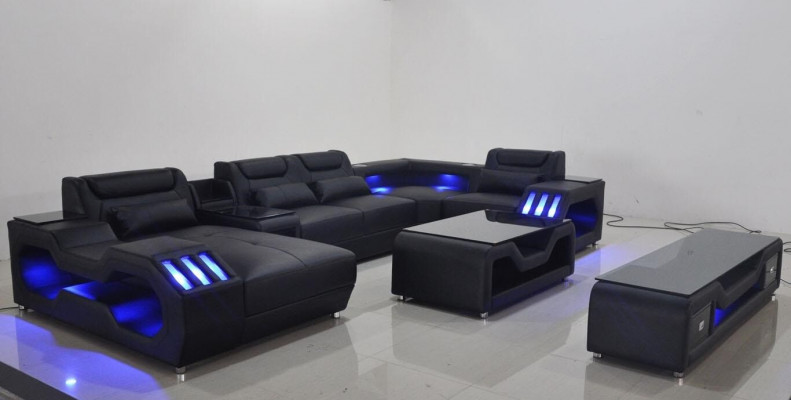 Leder Wohnlandschaft Eckcouch Designer Sofa Ledersofa Couch - USB - SOUND BOXEN