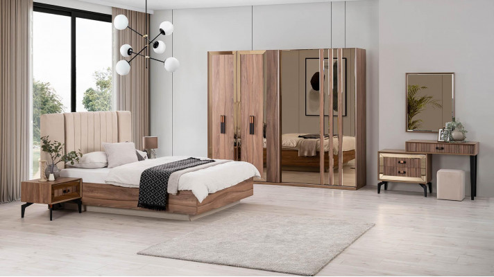 Luxus Doppelbett Schlafzimmer Garnitur Bett Holz Set 7tlg Braun Modern