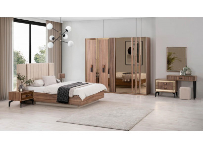 Luxus Doppelbett Schlafzimmer Garnitur Bett Holz Set 7tlg Braun Modern