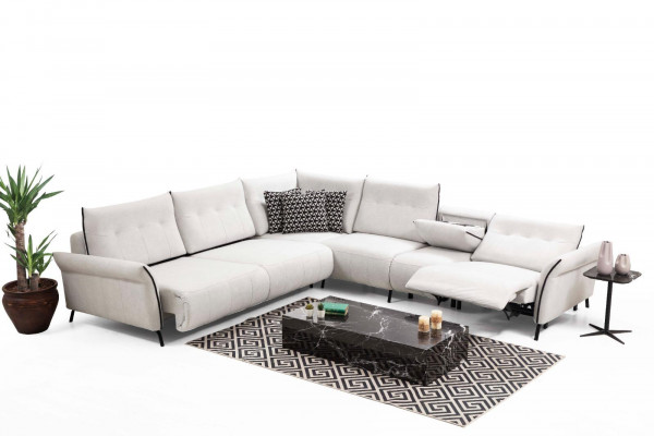 Weiß Ecksofa L-Form Wohnzimmer Polster Textil Sofa Couch Modern Möbel