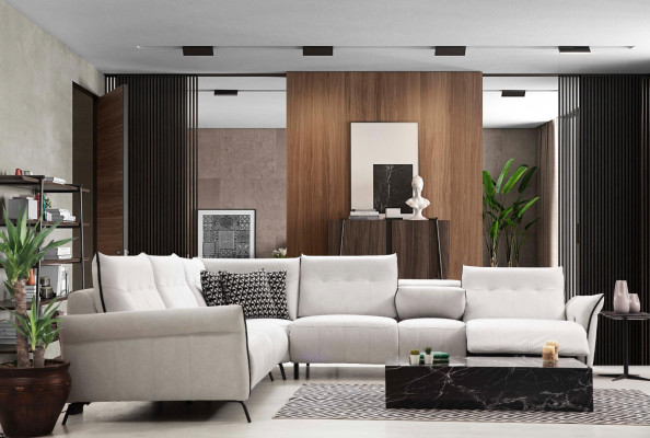 Weiß Ecksofa L-Form Wohnzimmer Polster Textil Sofa Couch Modern Möbel