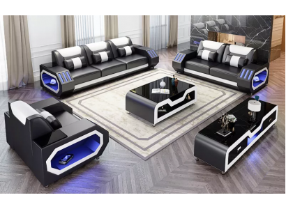 Moderne Ledersofagarnitur Couch Polster Sofa Garnituren Ledersofa Sideboard Neu