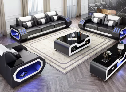 Moderne Ledersofagarnitur Couch Polster Sofa Garnituren Ledersofa Sideboard Neu