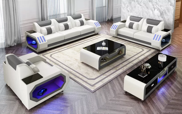 Moderne Ledersofagarnitur Couch Polster Sofa Garnituren Ledersofa Sideboard Neu