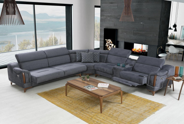 Grau Ecksofa Wohnzimmer Luxus Sofa L-Form Modern Design Möbel Textil