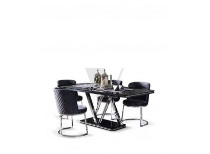 Tisch Esszimmer Garnitur Schwarzes Design Esstisch 4x Stühle 5tlg.