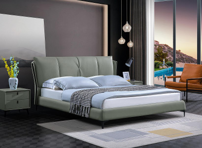 Lederbett Polster Bett Bettgestell Luxus Schlafzimmer Möbel Grün Design Leder