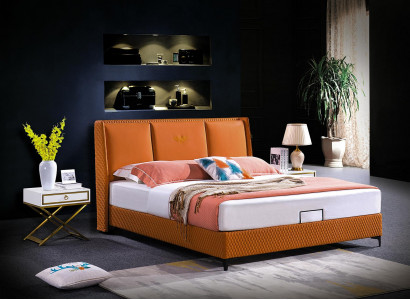 Bett Polster Orange Luxus Doppel Hotel Betten Leder Schlafzimmer 180x200