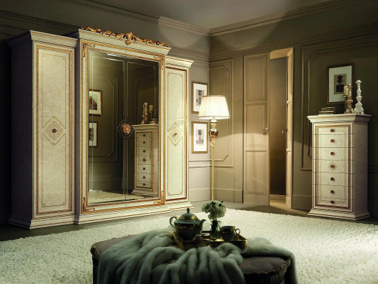 Schlafzimmer Kleiderschrank 4 türiger Wandschrank Holz Schrank Kleiderschränke
