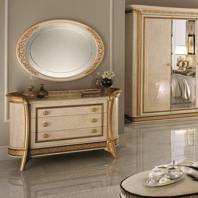 Spiegel Kommode Schrank Kommoden Schlafzimmer Set Holz Klassischer Stil 2tlg.