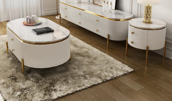 Wohnzimmermöbel Set Designer Wohnzimmer Sideboard Couchtisch Beistelltisch 3tlg.