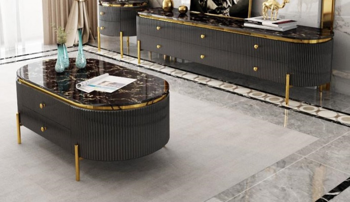 Wohnzimmermöbel Set Designer Wohnzimmer Sideboard Couchtisch Beistelltisch 3tlg.