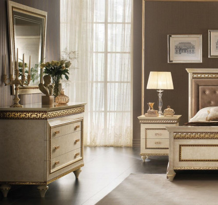 Spiegel Kommode Schrank Kommoden Schlafzimmer Set Holz Klassischer Stil 2tlg.